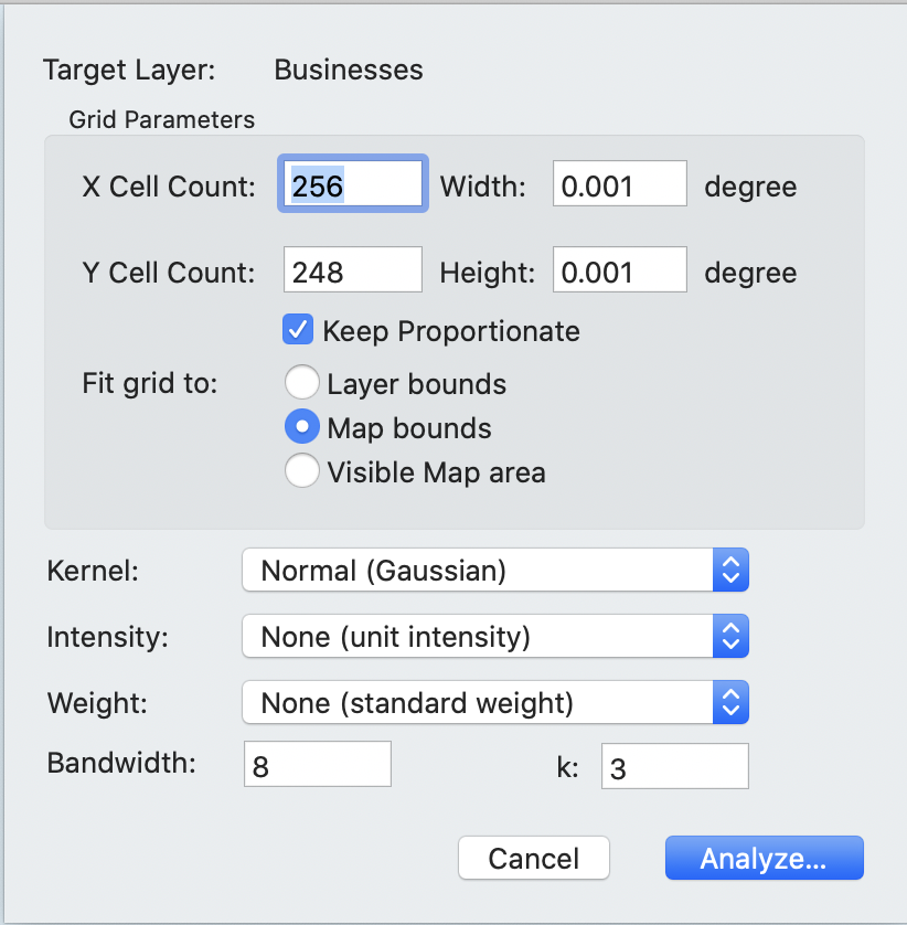 Kernel Density Map Options