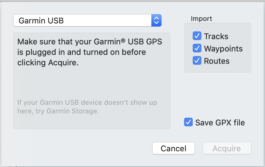 Import GPS Data Window