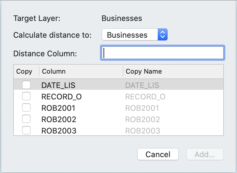 Distance to Nearest Feature sheet