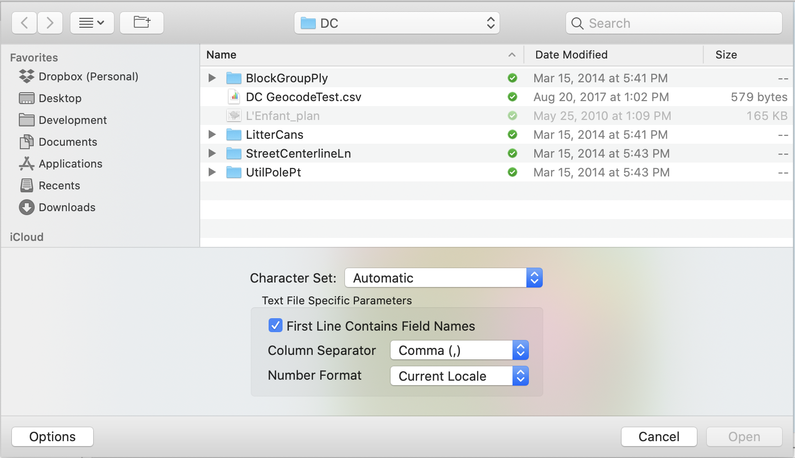 Import Table File Chooser