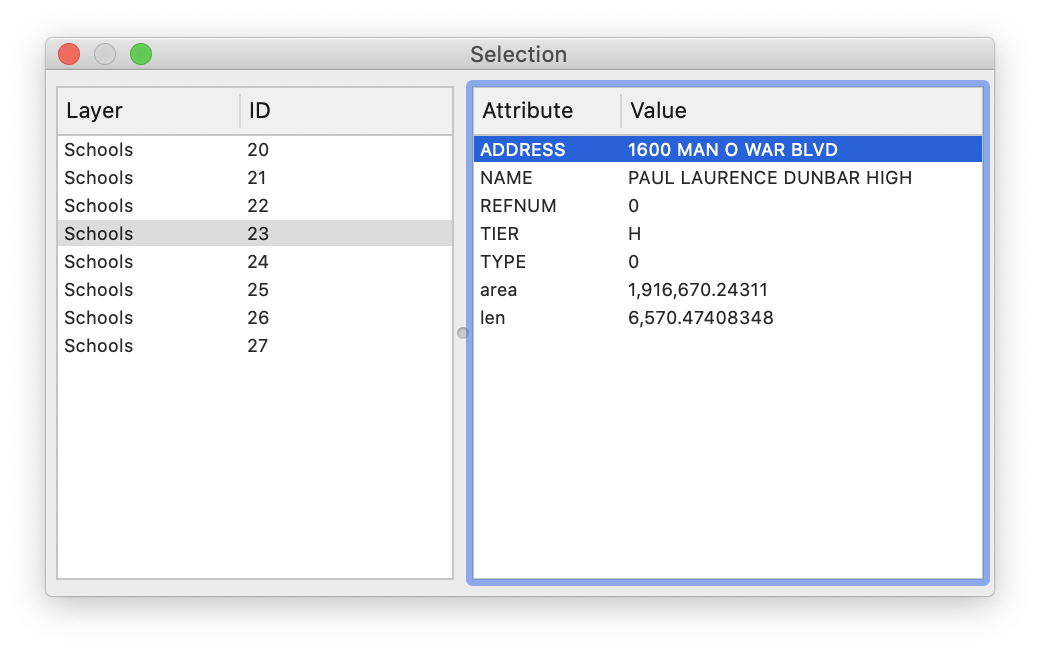 Selection Info Window