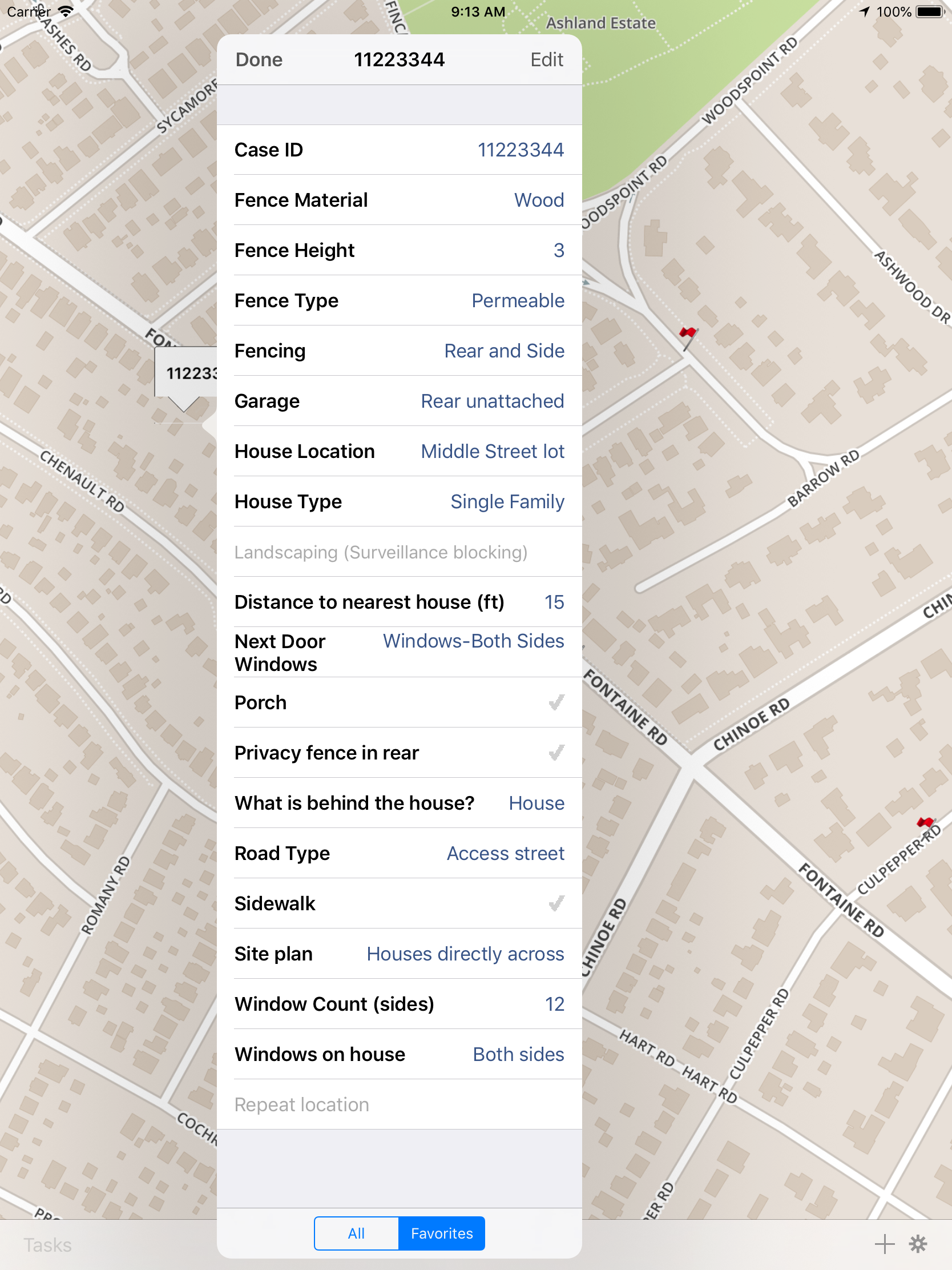 Form displayed on the iPad